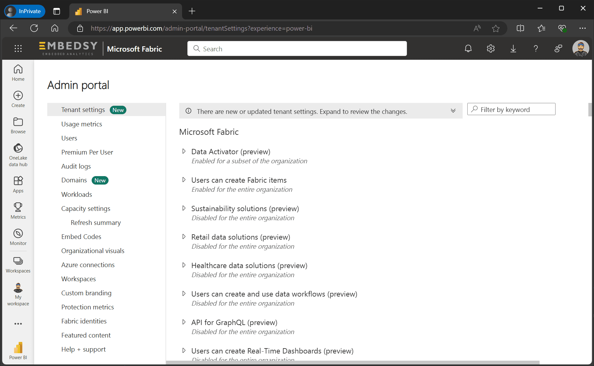 Tenant settings in the Fabric admin portal