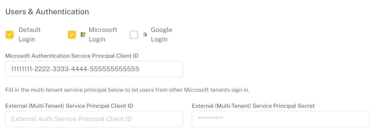 Microsoft Authentication Service Principal Client ID under Users & Authentication in Global Settings