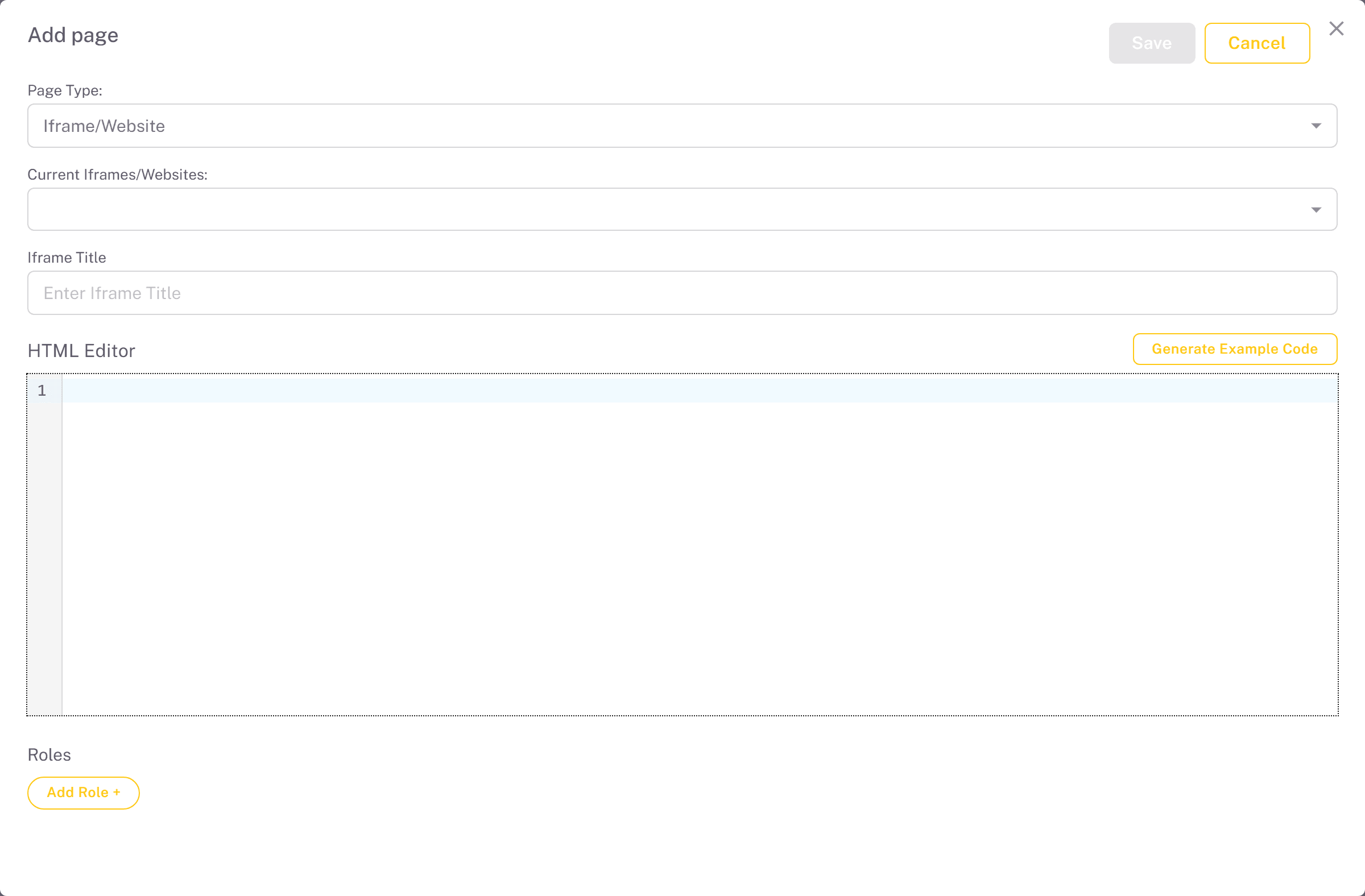 Add Page form for an Iframe/Website page