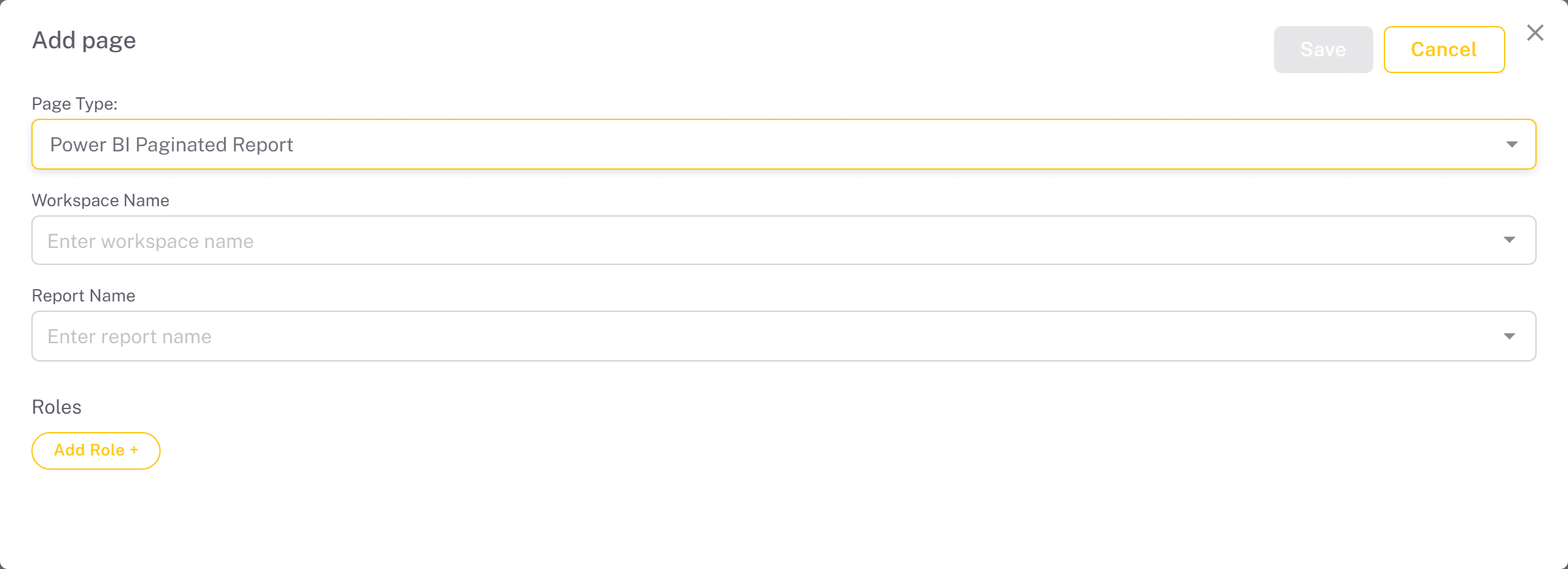Add Page form for a Power BI Paginated Report