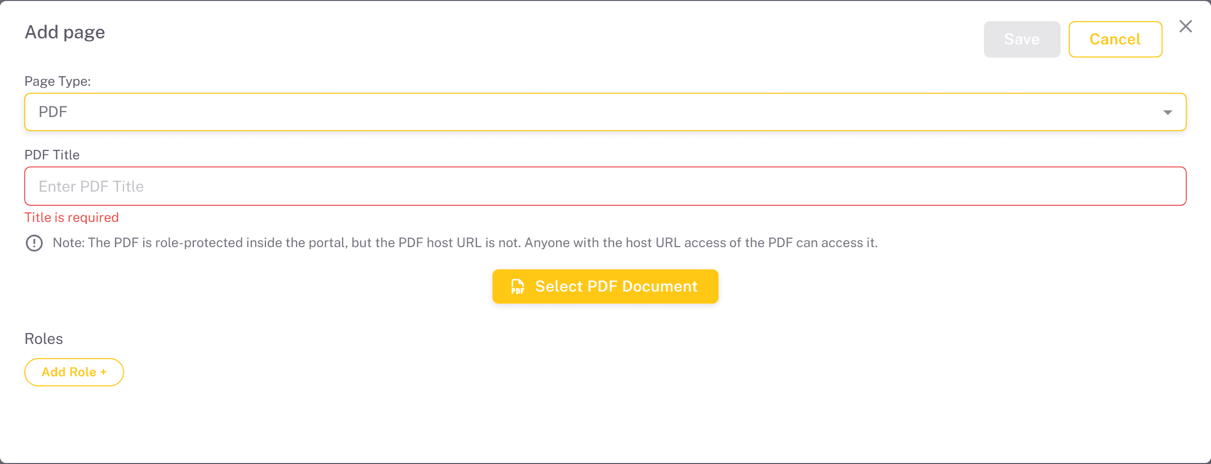 Add Page form for a PDF