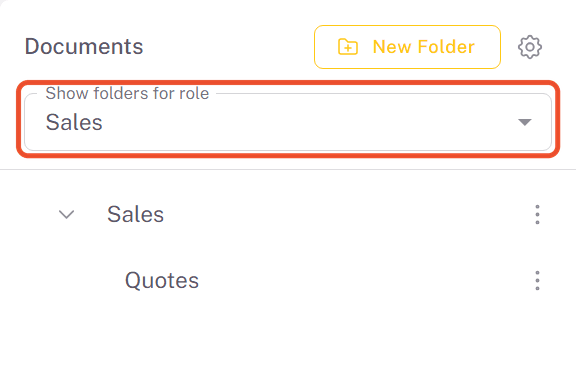 Show folders for role filter set to the Sales role