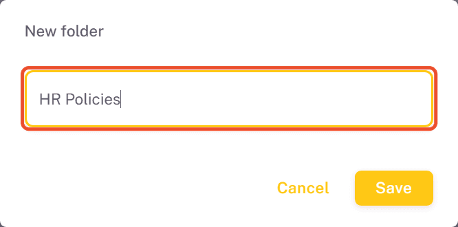 New folder dialog with a folder name entered