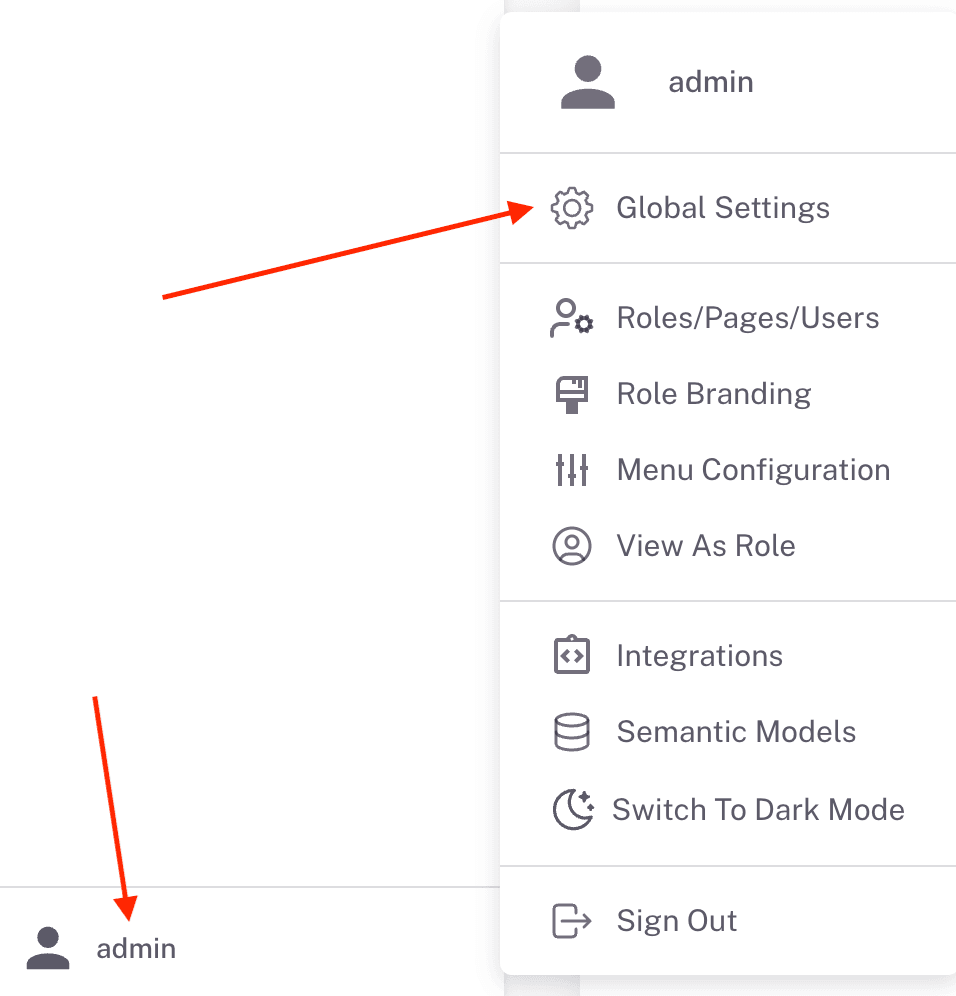 Global Settings in the Embedsy Portal user menu