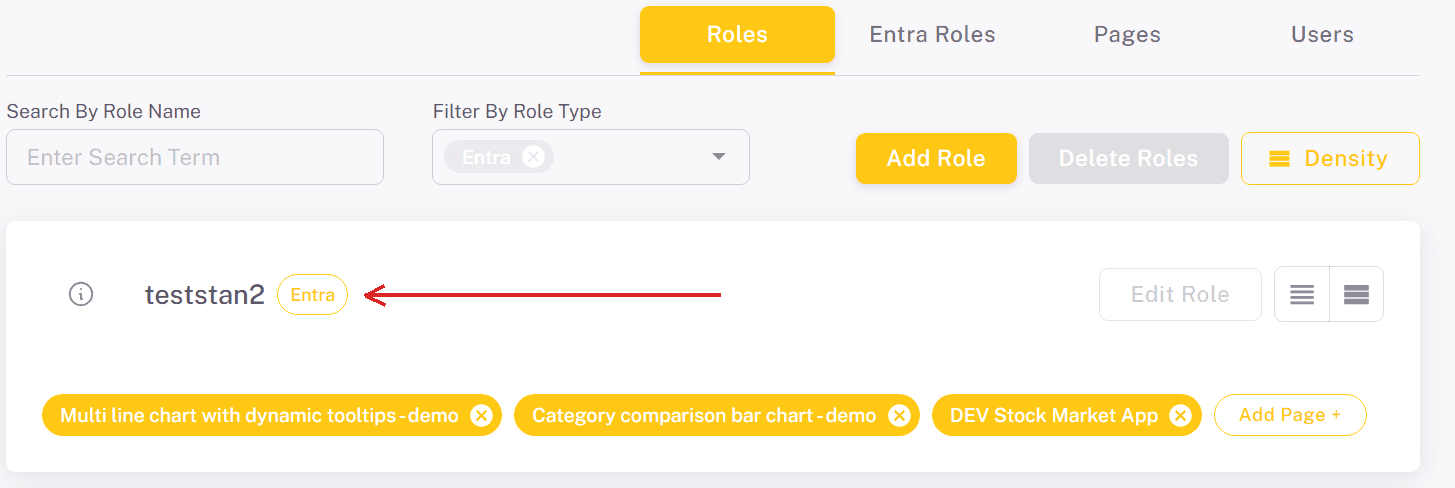 Entra role card with the Entra tag, its pages and the Add Page button