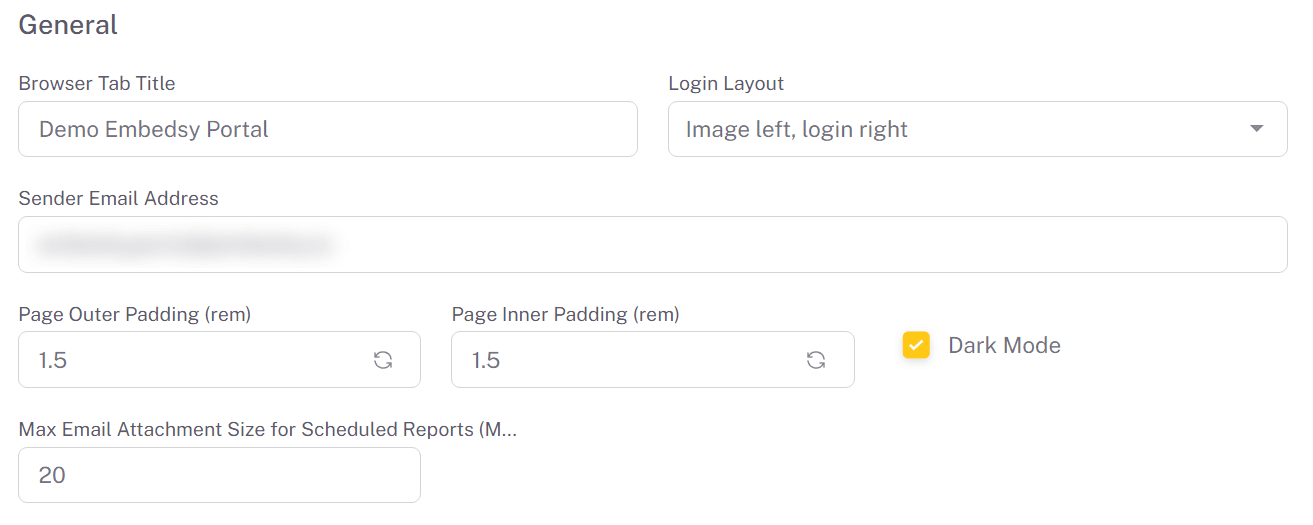 The General section of Global Settings