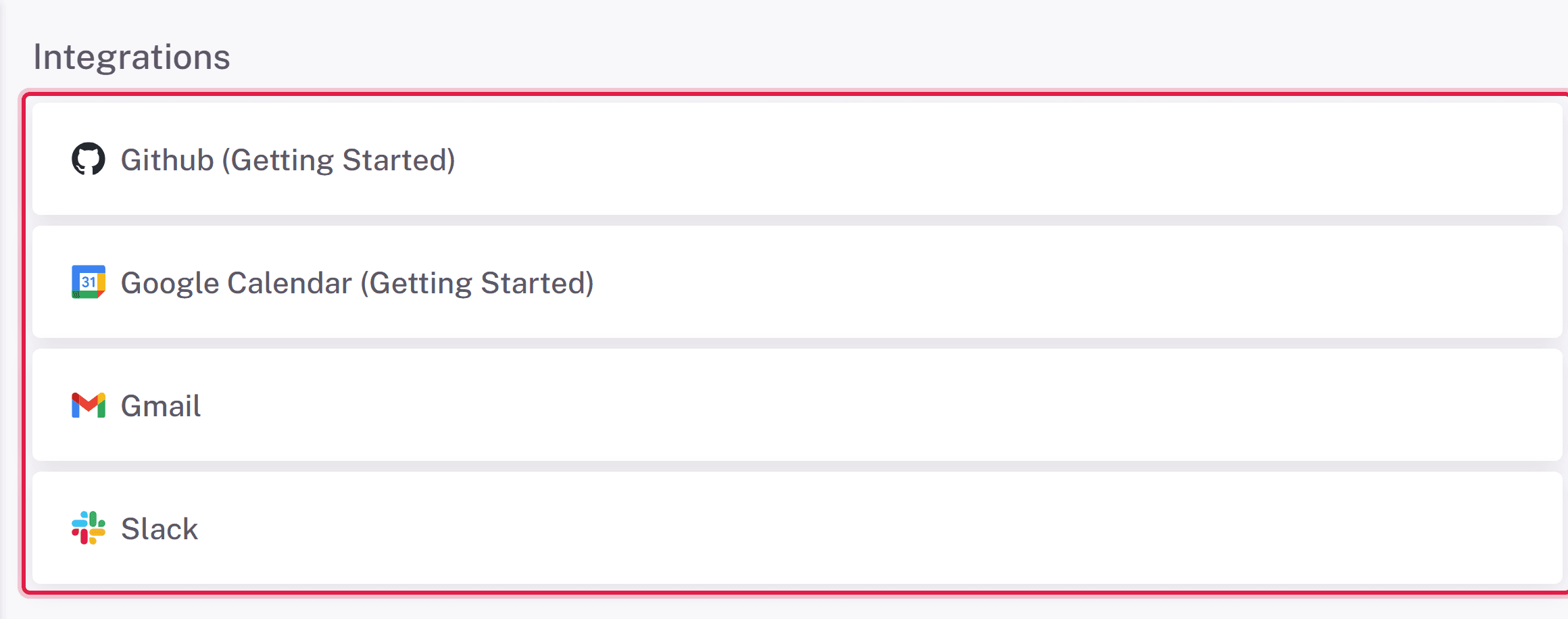 The configured integration listed on the Integrations page