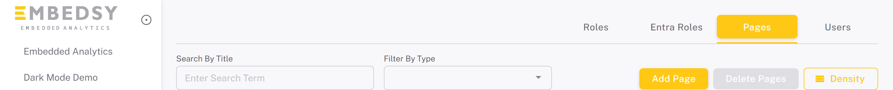 The Pages tab in Roles/Pages/Users with the Add Page button