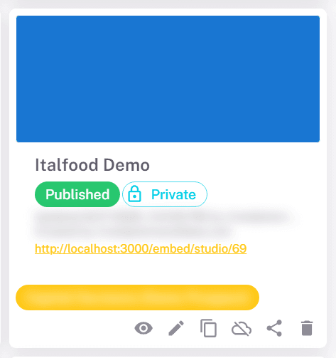 An app card in the Studio list with the Published and Private chips