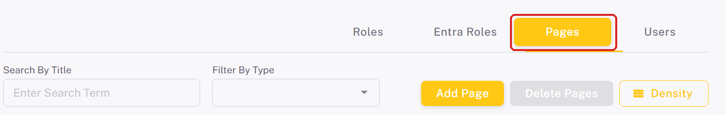 The Pages tab of the Roles/Pages/Users page