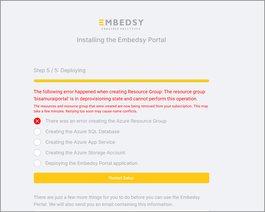 Power BI Embedded - Resource group in deprovisioning state.