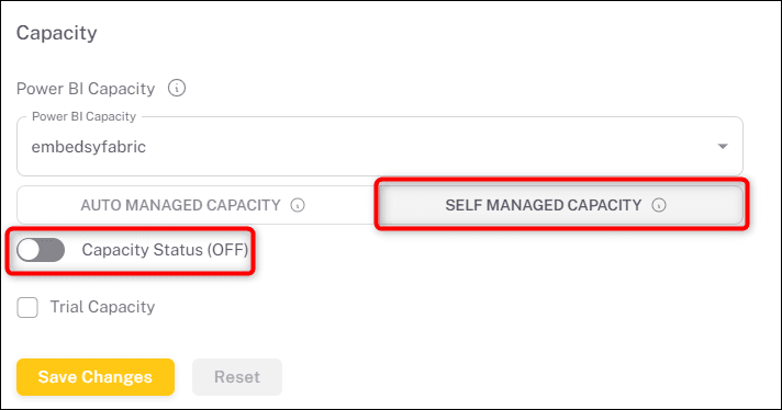 Self Managed Capacity with the Capacity Status switch