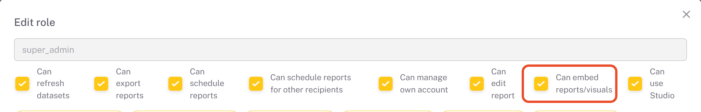 Can embed reports/visuals role permission