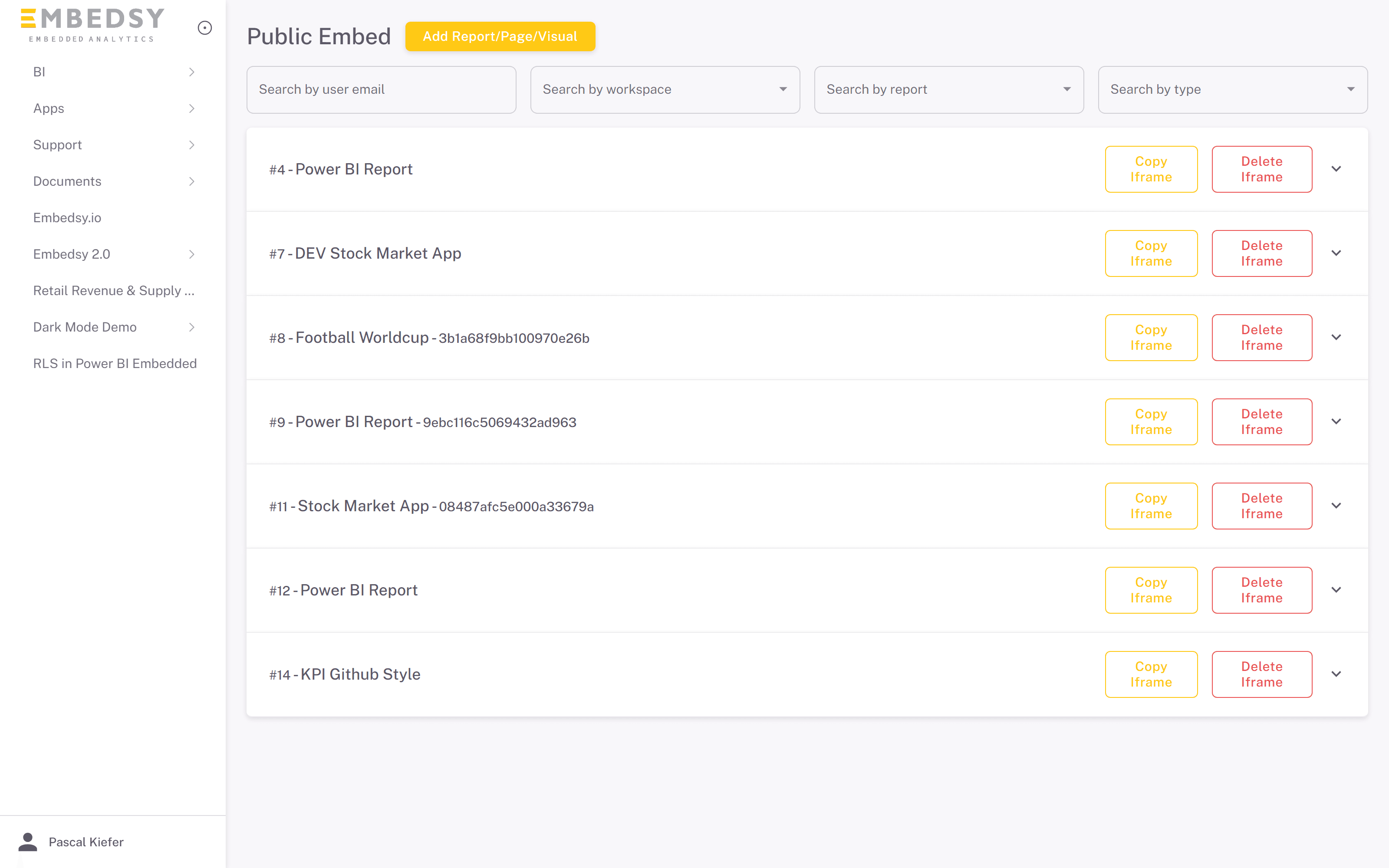 Public Embed list with filters