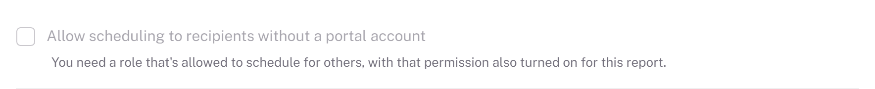 Greyed-out checkbox for recipients without a portal account, with hint text