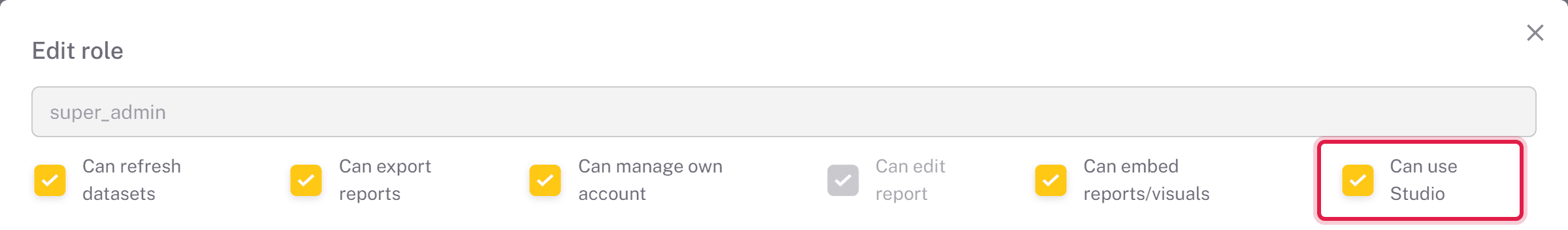 Can use Studio permission in the Edit role dialog