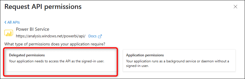 Delegated permissions for Power BI Service