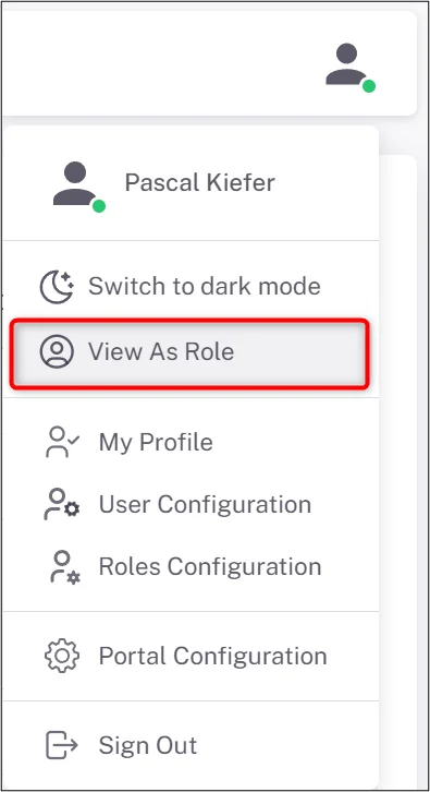 Selecting a role in the Embedsy Portal View As Role feature